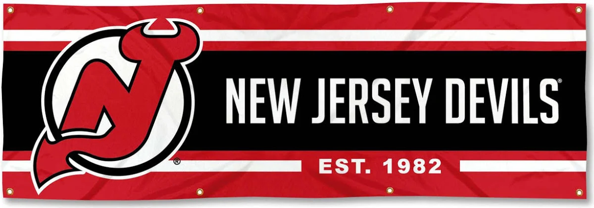 NHL New Jersey Devils Flag -2'X8' Banner Flag-100% polyester-8 Metal Grommets-One sided