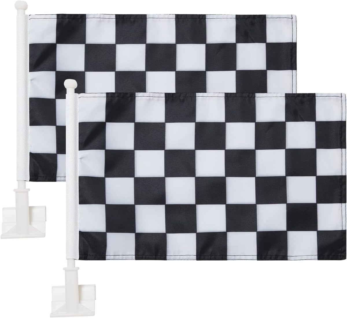 Black & White Checkered Flag Car Window Flag Racing Flag 11X18 Inch(28x46cm) 100% Polyester, Strong White Flagpole