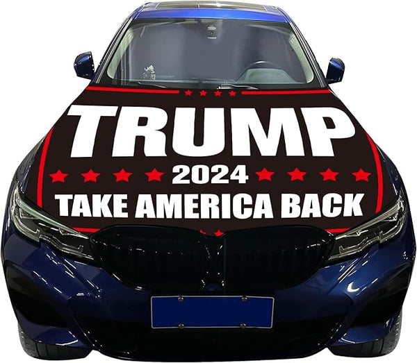 Trump 2024Car Hood Cover Flag ,Engine Flag of Trump,3.3X5ft/6X7FT, 100% Polyester Elastic Fabrics Can be Washed Suitable for large SUV and Pickup Trucks