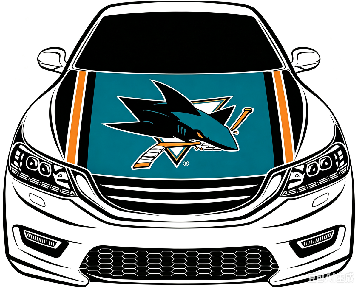 San Jose Sharks Car Hood Cover Flag ,NHL San Jose Sharks Engine Banner,4X5ft/6X7FT,100% Polyester Elastic Fabrics Can be Washed