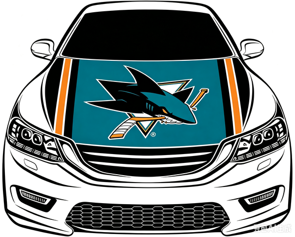 San Jose Sharks Car Hood Cover Flag ,NHL San Jose Sharks Engine Banner,4X5ft/6X7FT,100% Polyester Elastic Fabrics Can be Washed