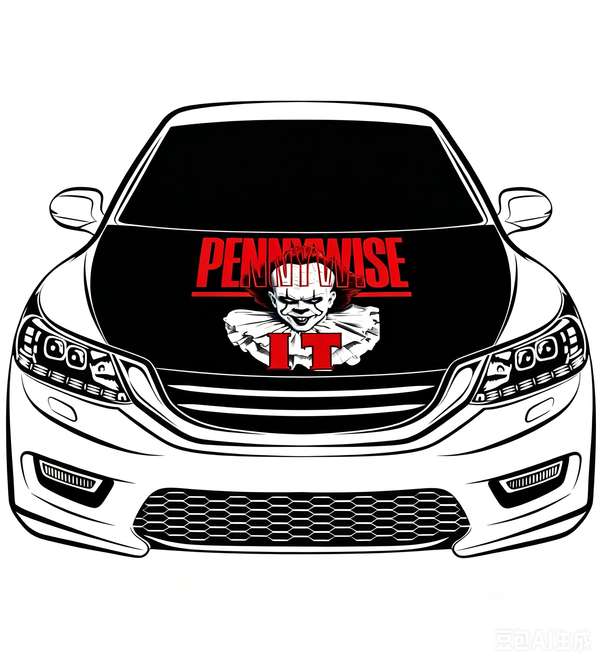 Car Hood Cover Flag Pennywise face blood, Engine Banner of Pennywise face ,4X5ft/6X7FT,100% Polyester Elastic Fabrics Can be Washed