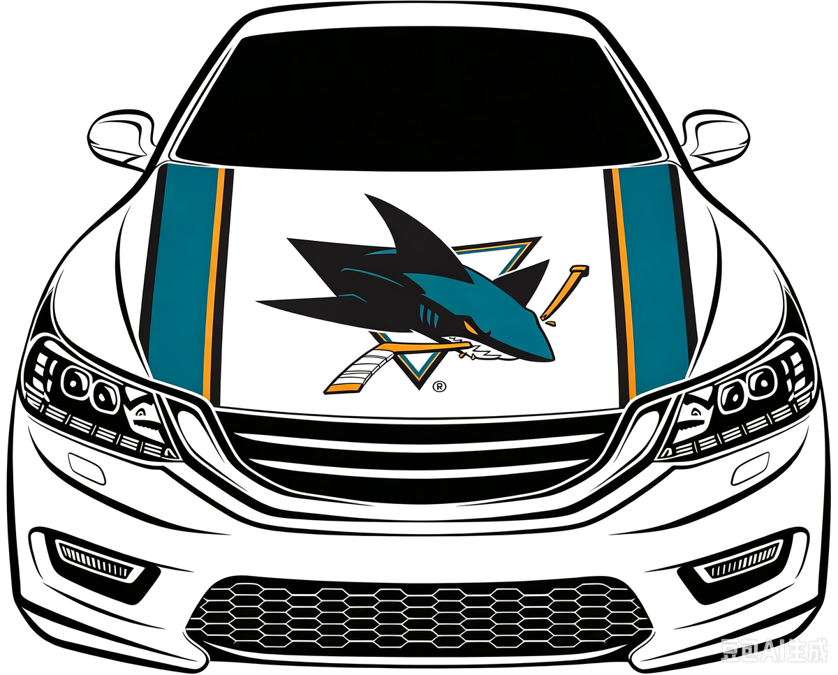 San Jose Sharks Car Hood Cover Flag ,NHL San Jose Sharks Engine Banner,4X5ft/6X7FT,100% Polyester Elastic Fabrics Can be Washed