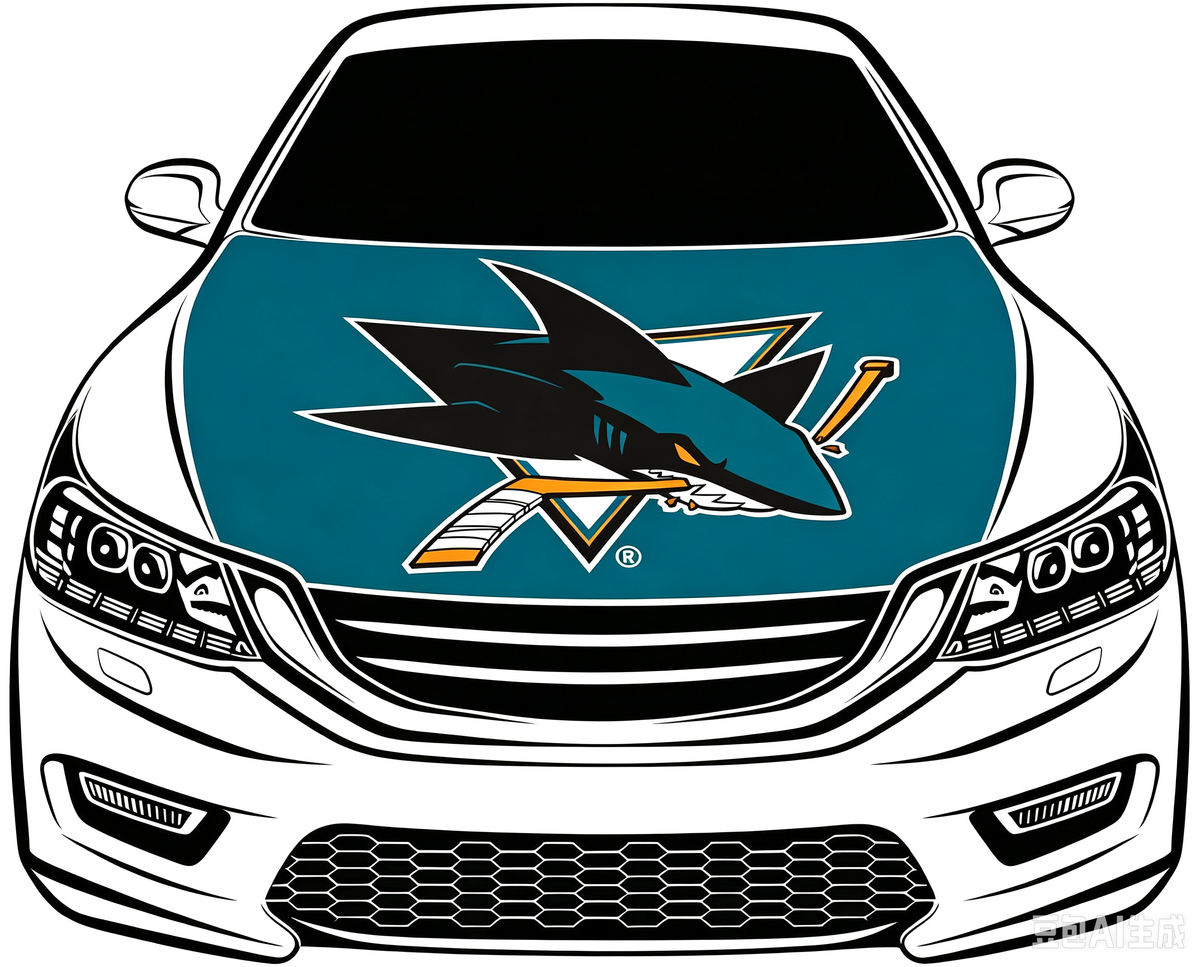 San Jose Sharks Car Hood Cover Flag ,NHL San Jose Sharks Engine Banner,4X5ft/6X7FT,100% Polyester Elastic Fabrics Can be Washed