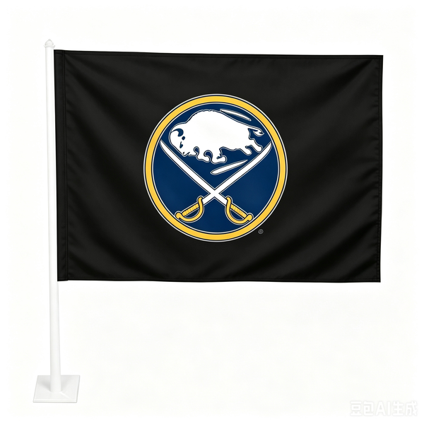 2 Pack NHL Buffalo Sabres Flag Car Window Flag of  Buffalo Sabres 11X18 Inch(28x46cm) 100% Polyester, Strong White Flagpole