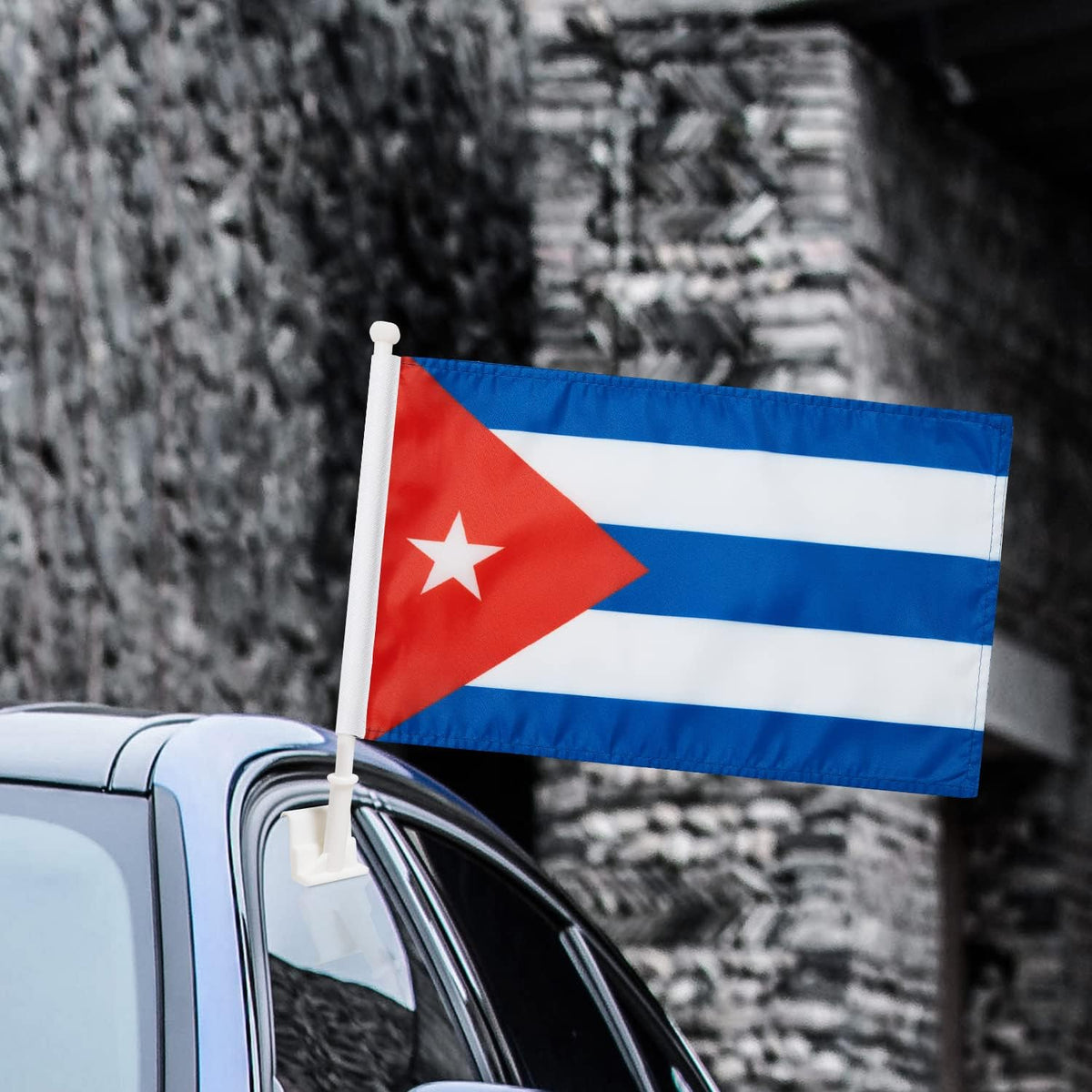 Cuban Flag Car Window Flag of Cuba 11X18 Inch(28x46cm) 100% Polyester, Strong White Flagpole