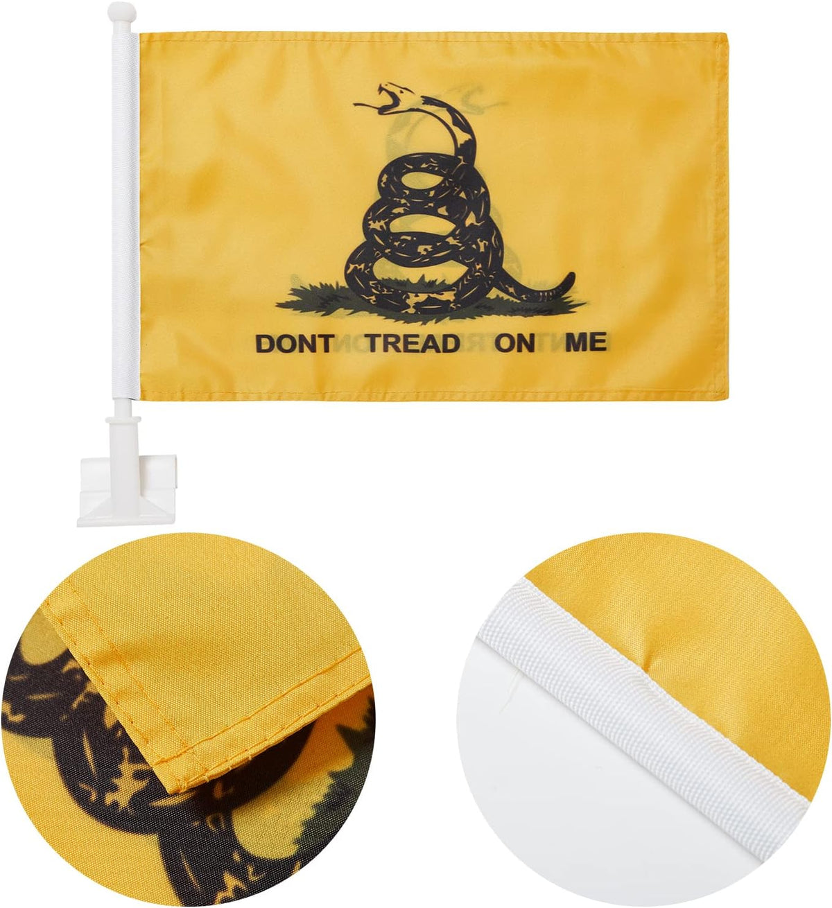 Dont Tread On Me Flag Car Window Flag Tea Party Flag 11X18Inch(28x46cm) 100% Polyester, Strong White Flagpole