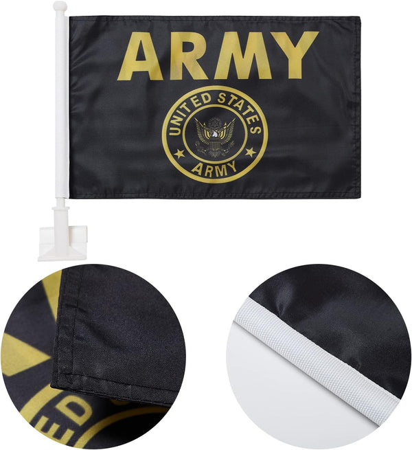 US Army Flag Car Window Flag of United States Army 11X18 Inch(28x46cm) 100% Polyester, Strong White Flagpole