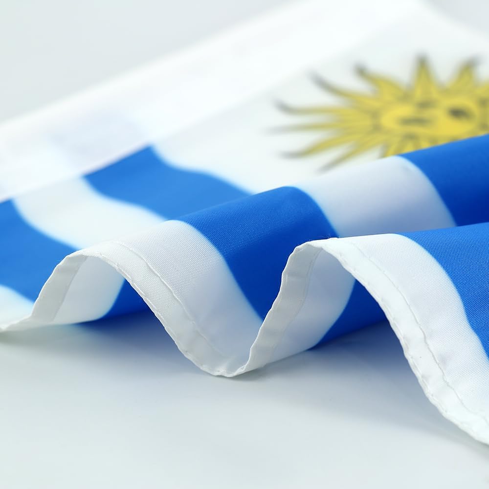 Uruguayan Flag Car Window Flag of Uruguay 11X18 Inch(28x46cm) 100% Polyester, Strong White Flagpole
