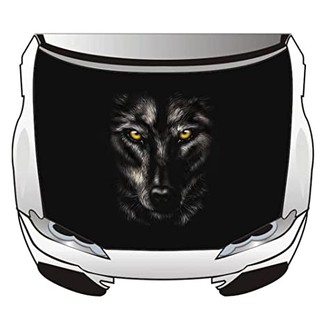 Black Wolf Car Hood Cover Flag , Engine Banner Flag Black Wolf Logo,3.3X5ft/6X7FT,100% Polyester Elastic Fabrics Can be Washed