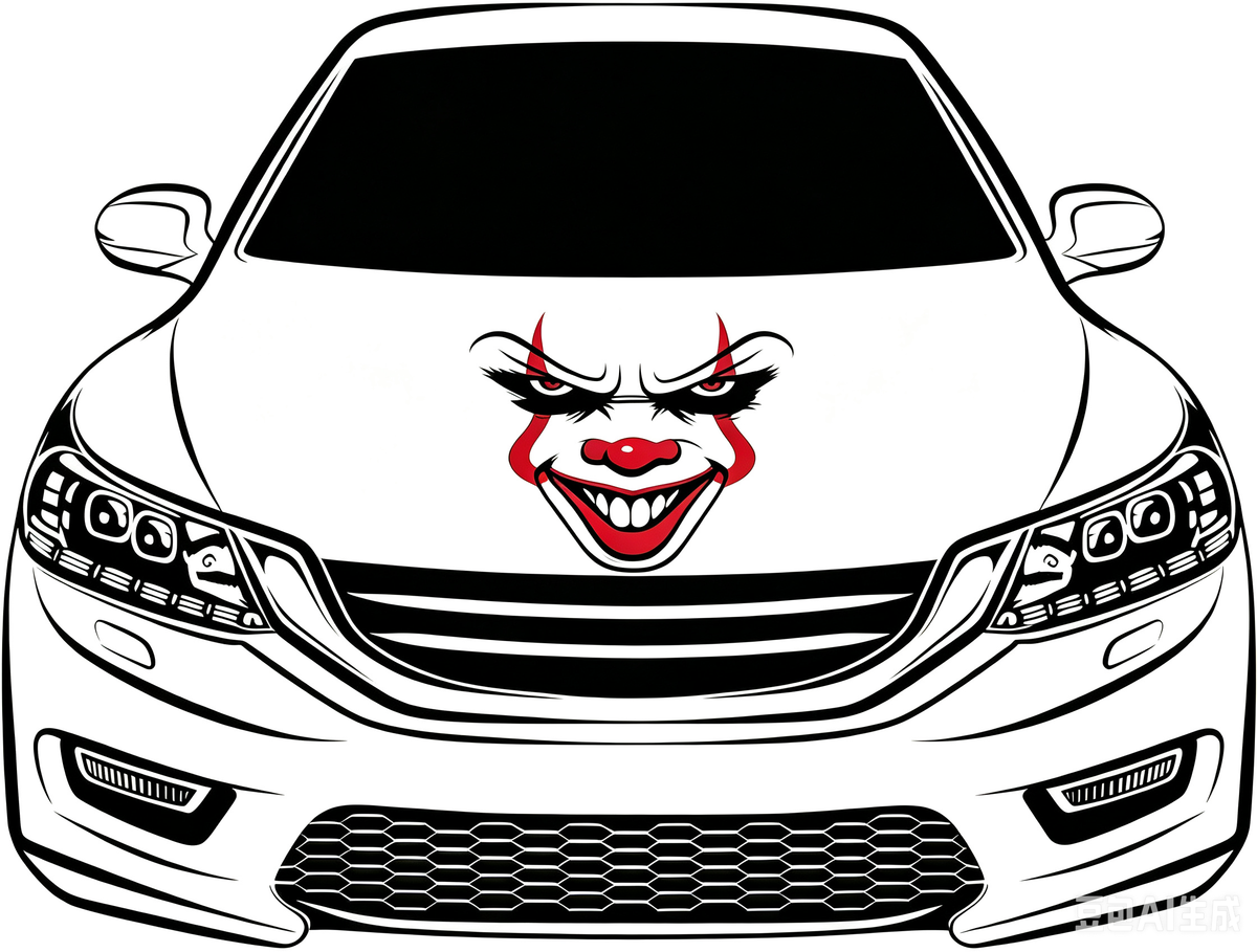 Car Hood Cover Flag Pennywise face blood, Engine Banner of Pennywise face ,4X5ft/6X7FT,100% Polyester Elastic Fabrics Can be Washed