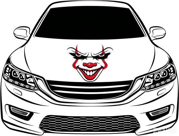 Car Hood Cover Flag Pennywise face blood, Engine Banner of Pennywise face ,4X5ft/6X7FT,100% Polyester Elastic Fabrics Can be Washed