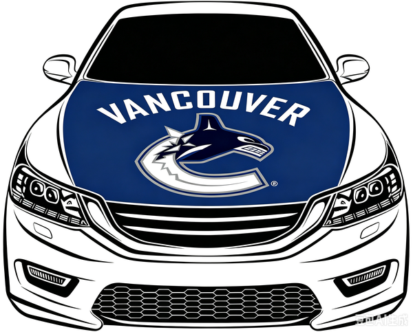 Vancouver Canucks Car Hood Cover Flag ,NHL Vancouver Canucks Engine Banner,4X5ft/6X7FT,100% Polyester Elastic Fabrics Can be Washed
