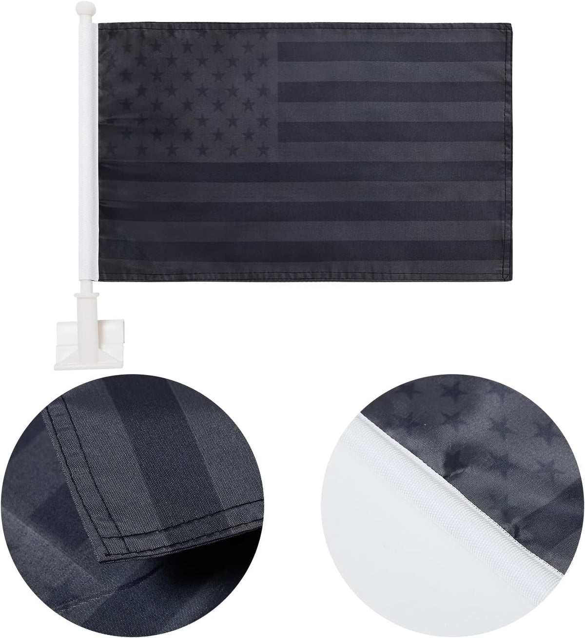 US Stars and Stripes Car Window Flag 11X18 Inch(28x46cm) 100% Polyester, Strong White Flagpole