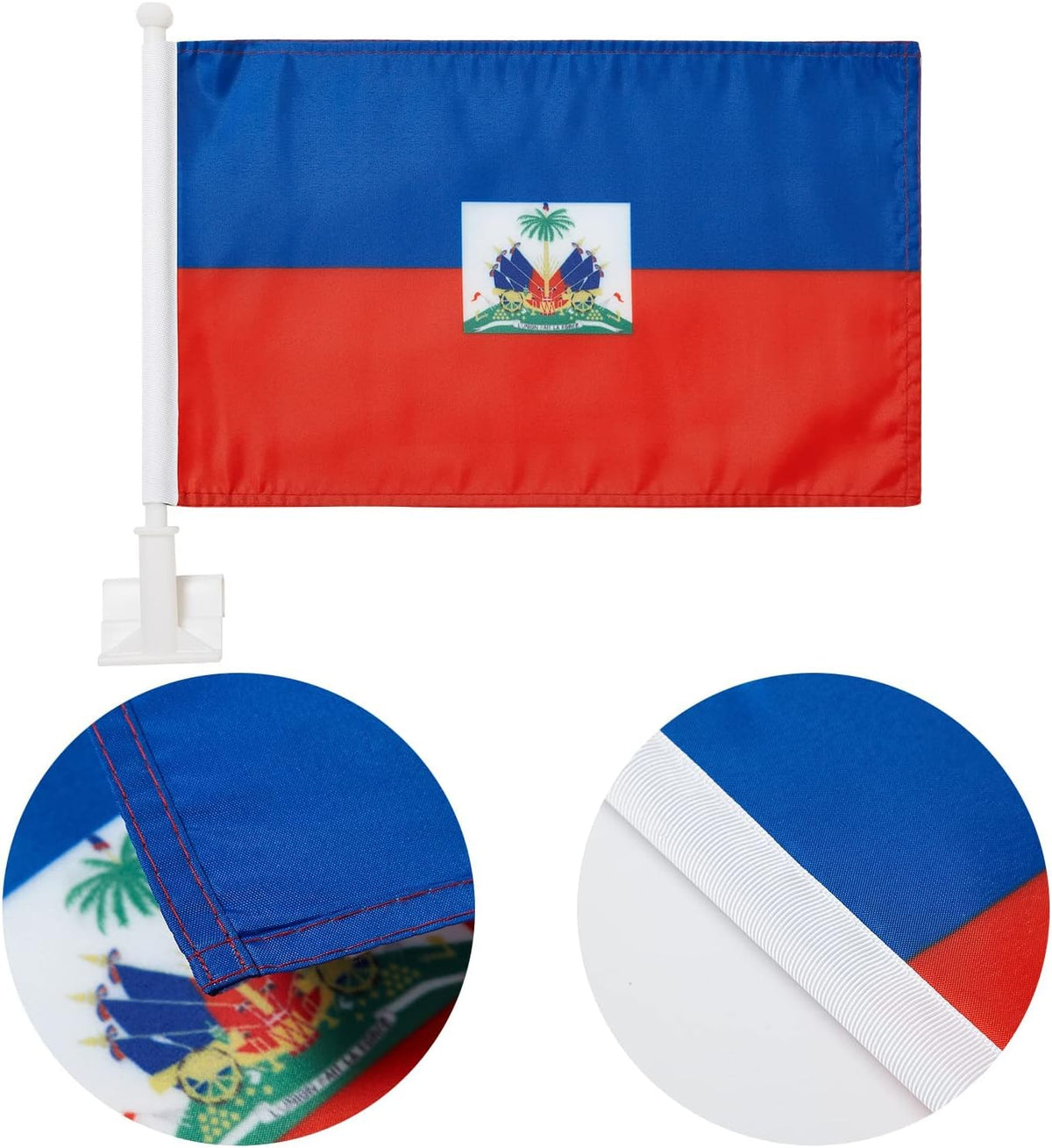 Haitian flag Car Window Flag of Haiti 11X18 Inch(28x46cm) 100% Polyester, Strong White Flagpole