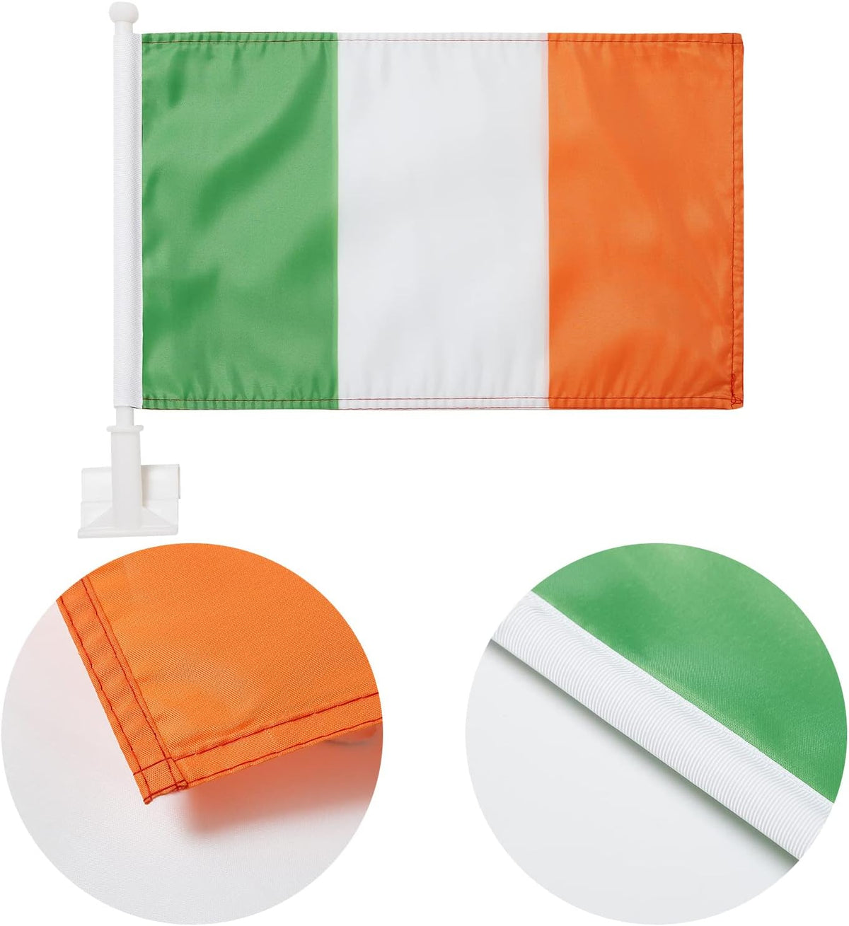 Irish Flag Car Window  Flag of Ireland 11X18Inch(28x46cm) 100% Polyester, Strong White Flagpole
