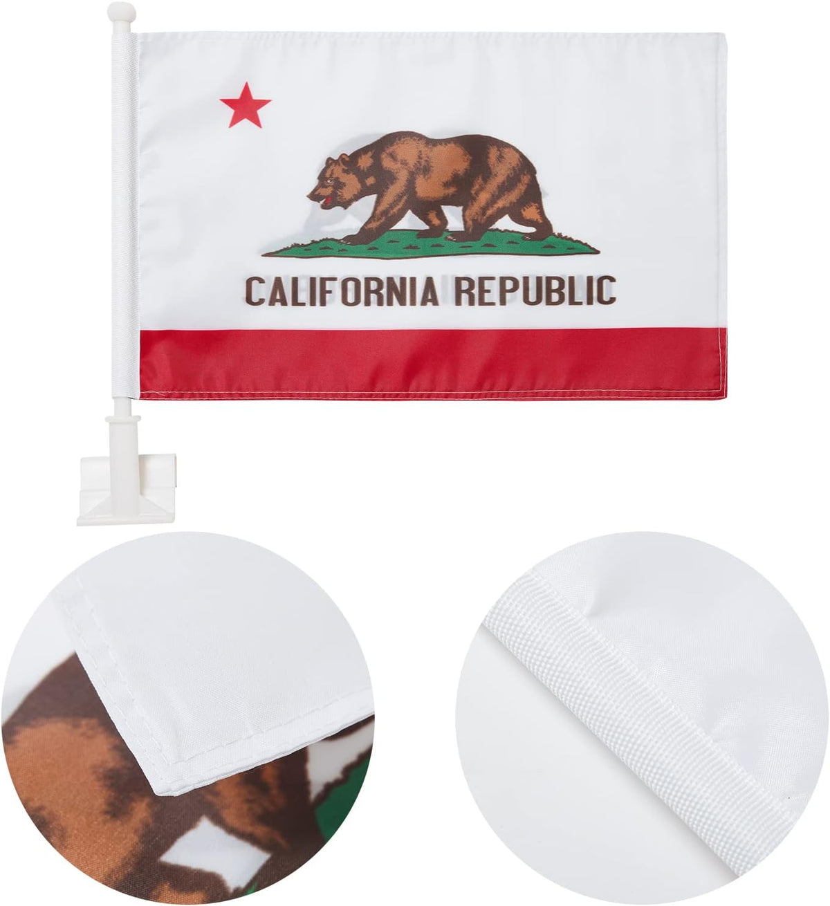 California State Flag Car Window Flag of California 11X18 Inch(28x46cm) 100% Polyester, Strong White Flagpole