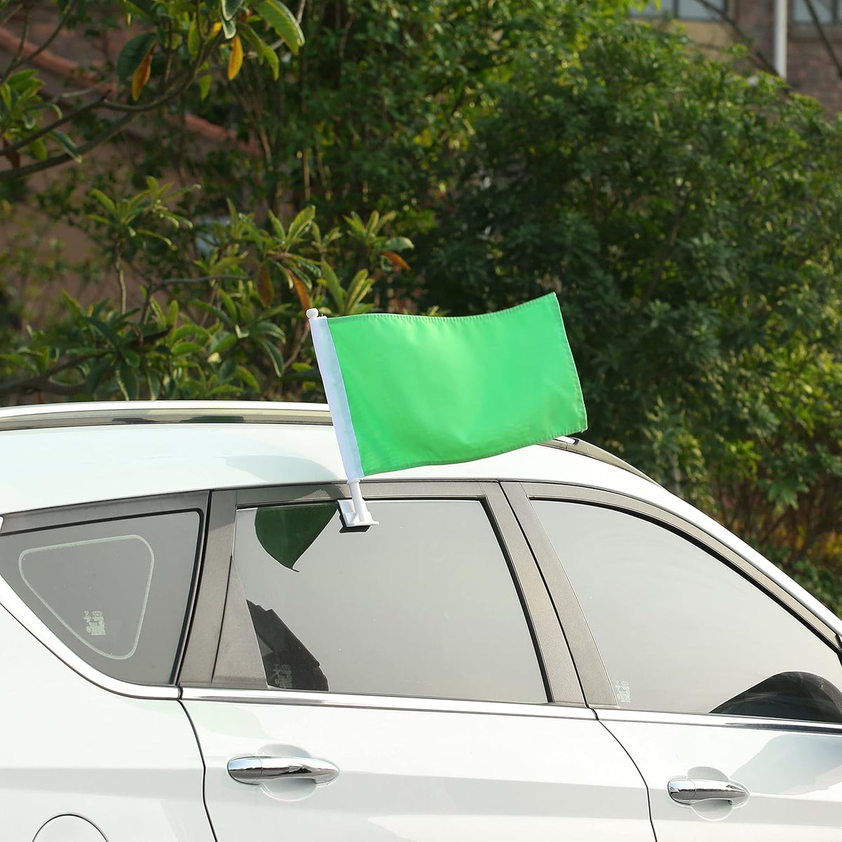 Pure Green Color flag Car Window Flag of Green 11X18 Inch(28x46cm) 100% Polyester, Strong White Flagpole