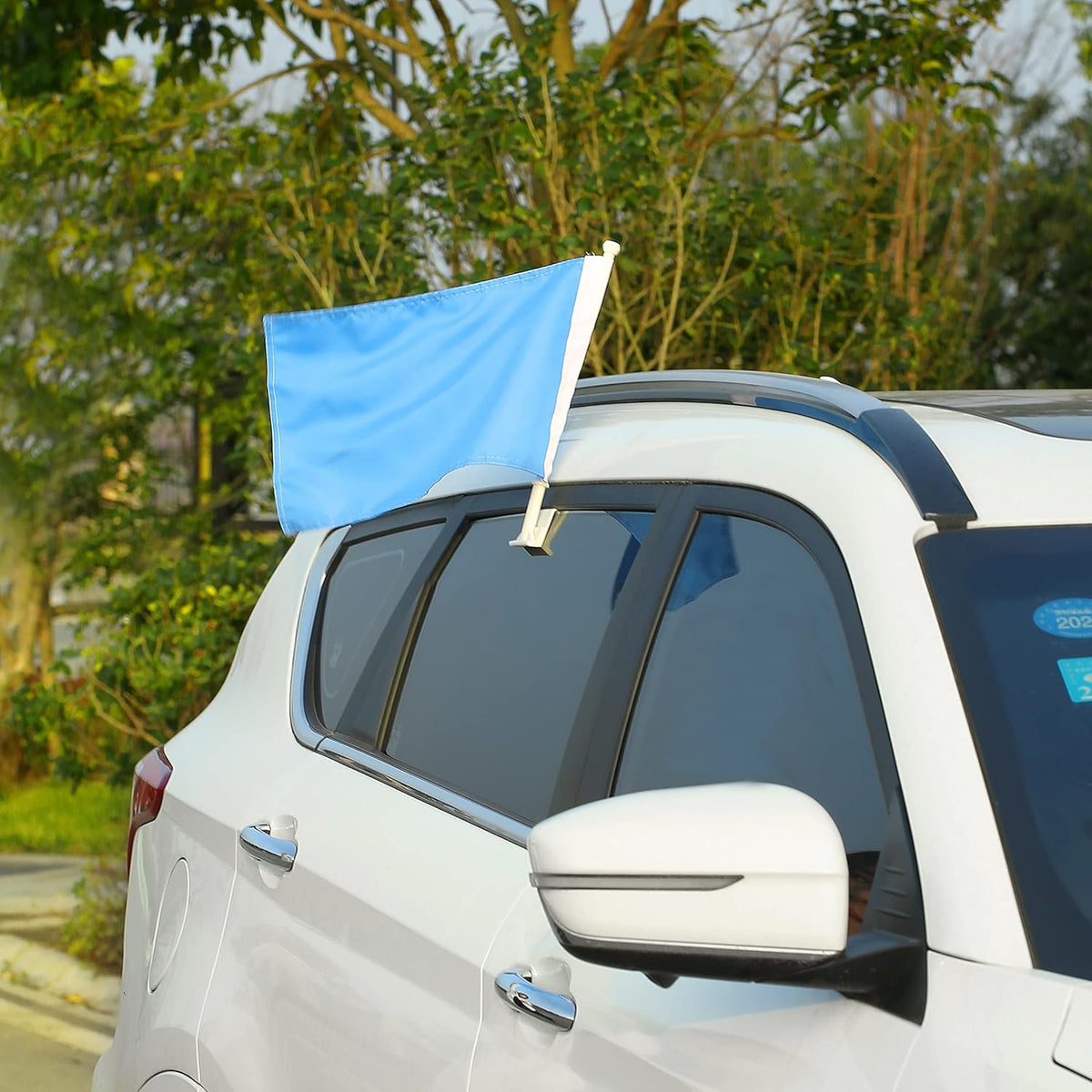 Pure sky blue flag Car Window Flag of Azure 11X18 Inch(28x46cm) 100% Polyester, Strong White Flagpole