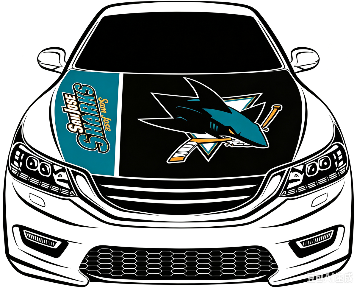 San Jose Sharks Car Hood Cover Flag ,NHL San Jose Sharks Engine Banner,4X5ft/6X7FT,100% Polyester Elastic Fabrics Can be Washed