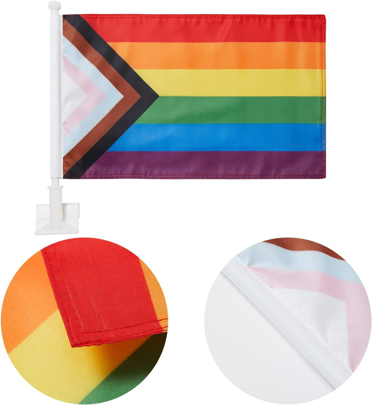 US Rainbow Flag Car Window Flag of Rainbow 11X18 Inch(28x46cm) 100% Polyester, Strong White Flagpole