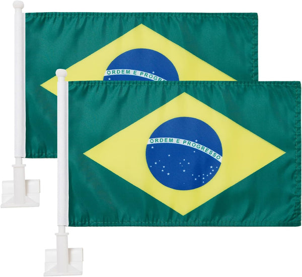 Brazilian Flag Car Window Flag of Brazil 11X18 Inch(28x46cm) 100% Polyester, Strong White Flagpole