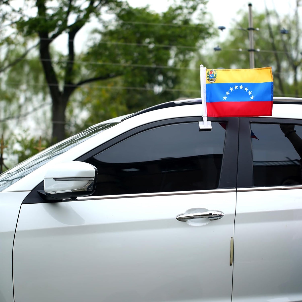 Car Window Flag of Venezuela 11X18 Inch(28x46cm) 100% Polyester, Strong White Flagpole