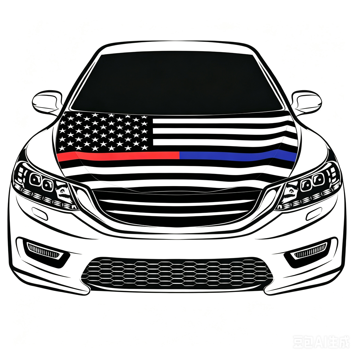 America Police Car Hood Cover Flag ,Thin blue line Banner Engine Flag,3.3X5ft,100% Polyester Elastic Fabrics Can be Washed