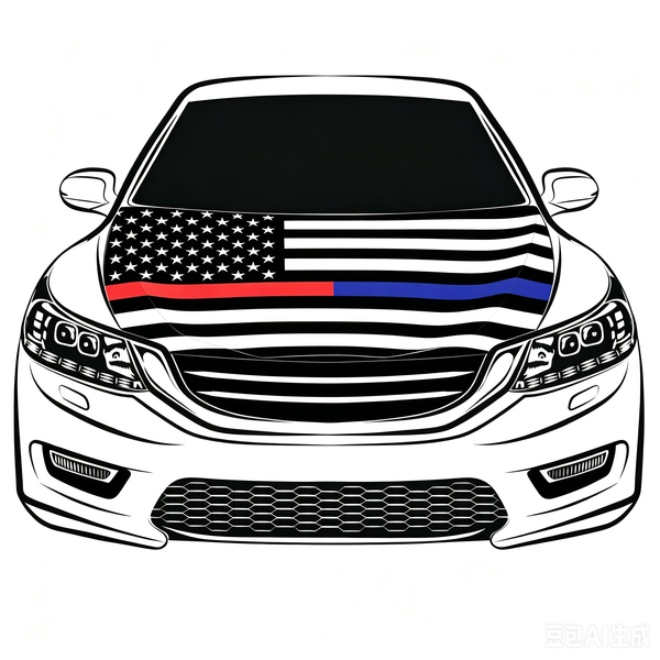 America Police Car Hood Cover Flag ,Thin blue line Banner Engine Flag,3.3X5ft,100% Polyester Elastic Fabrics Can be Washed