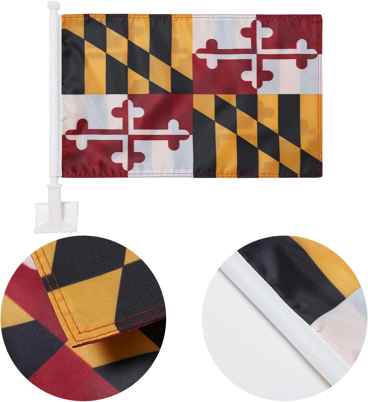 Maryland State Flag Car Window Flag of Maryland 11X18 Inch(28x46cm) 100% Polyester, Strong White Flagpole