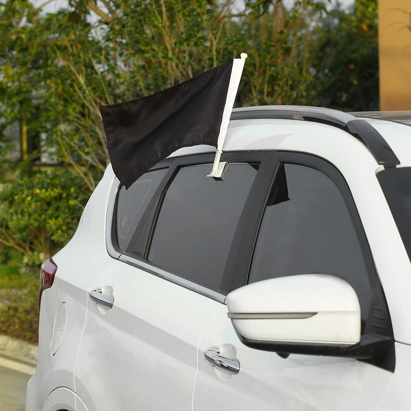 Color Black Flag Car Window Flag of Black Solid color flag 11X18 Inch(28x46cm) 100% Polyester, Strong White Flagpole