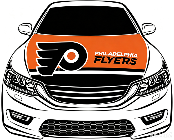 Philadelphia Flyers Car Hood Cover Flag ,NHL Philadelphia Flyers Engine Banner,4X5ft/6X7FT,100% Polyester Elastic Fabrics Can be Washed
