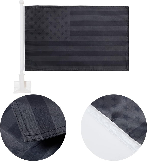 US Black flag Car Window Flag of American 11X18 Inch(28x46cm) 100% Polyester, Strong White Flagpole