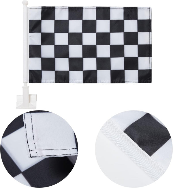 Black & White Checkered Flag Car Window Flag Racing Flag 11X18 Inch(28x46cm) 100% Polyester, Strong White Flagpole