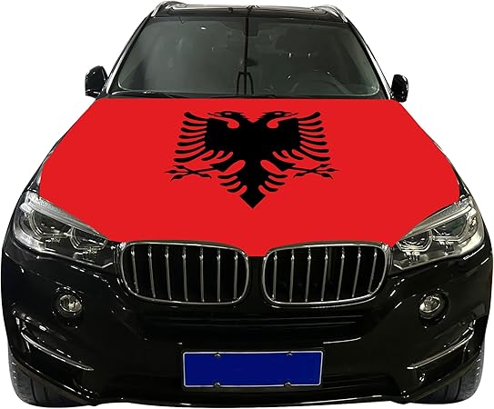 Albania Country Nation Car Hood Cover Flag ,Engine Flag ,3.3X5ft/6X7FT, 100% Polyester Elastic Fabrics Can be Washed Suitable for large SUV and Pickup Trucks