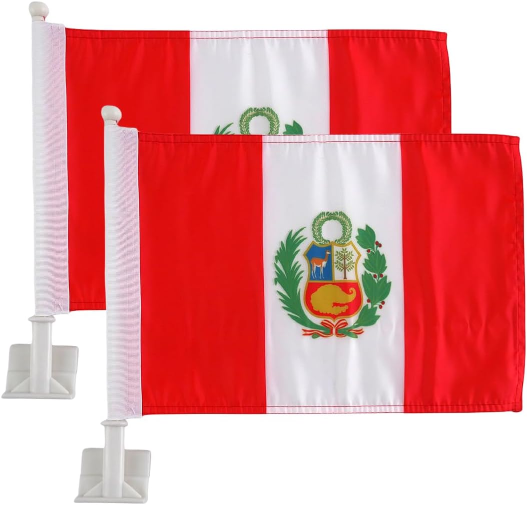 Peru flag Car Window Flag of Peru 11X18 Inch(28x46cm) 100% Polyester, Strong White Flagpole