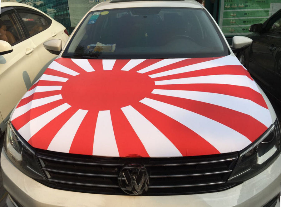 Rising Sun Flag Car Hood Cover Flag ,Japanese Military flag Engine Banner,3.3X5ft,6X7FT100% Polyester Elastic Fabrics Can be Washed