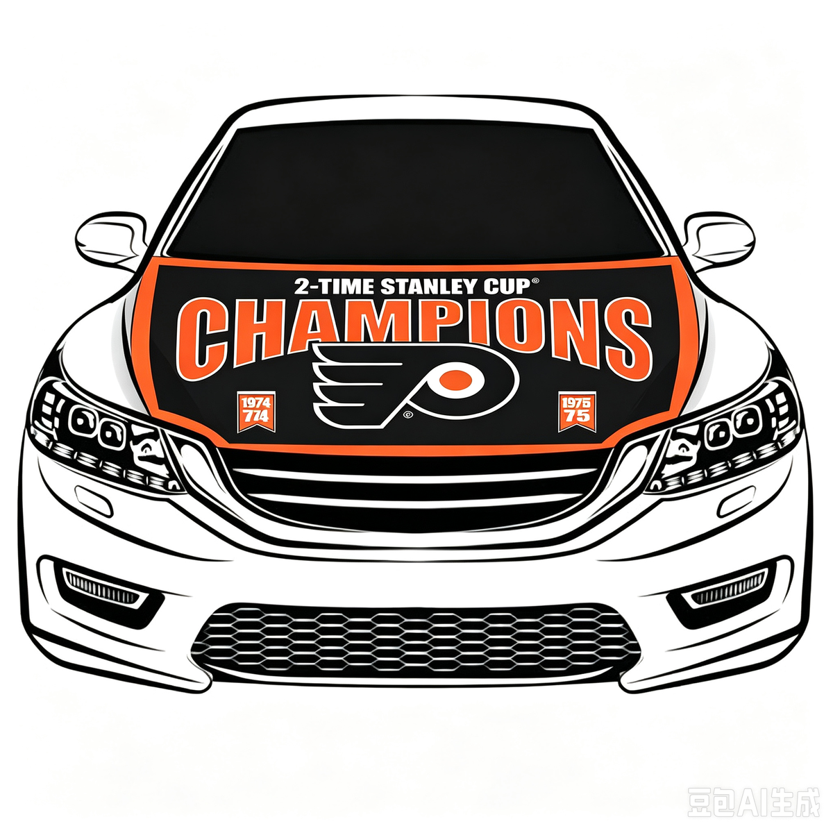 Philadelphia Flyers Car Hood Cover Flag ,NHL Philadelphia Flyers Engine Banner,4X5ft/6X7FT,100% Polyester Elastic Fabrics Can be Washed