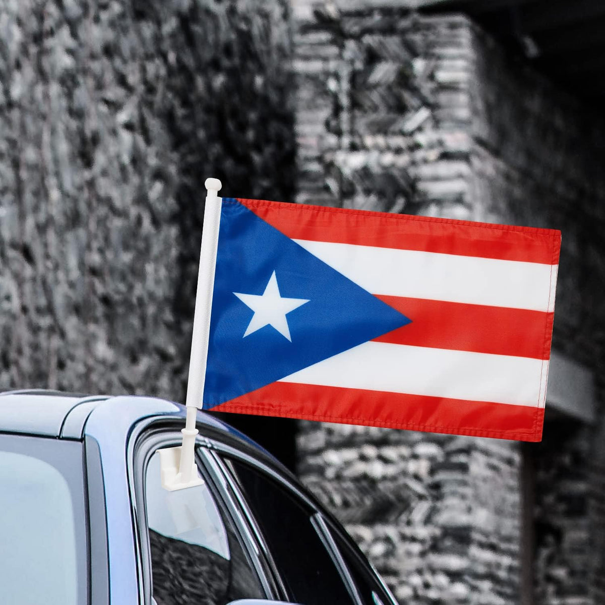 Puerto Rico Flag Car Window Flag of Puerto Rico 11X18Inch(28x46cm) 100% Polyester, Strong White Flagpole