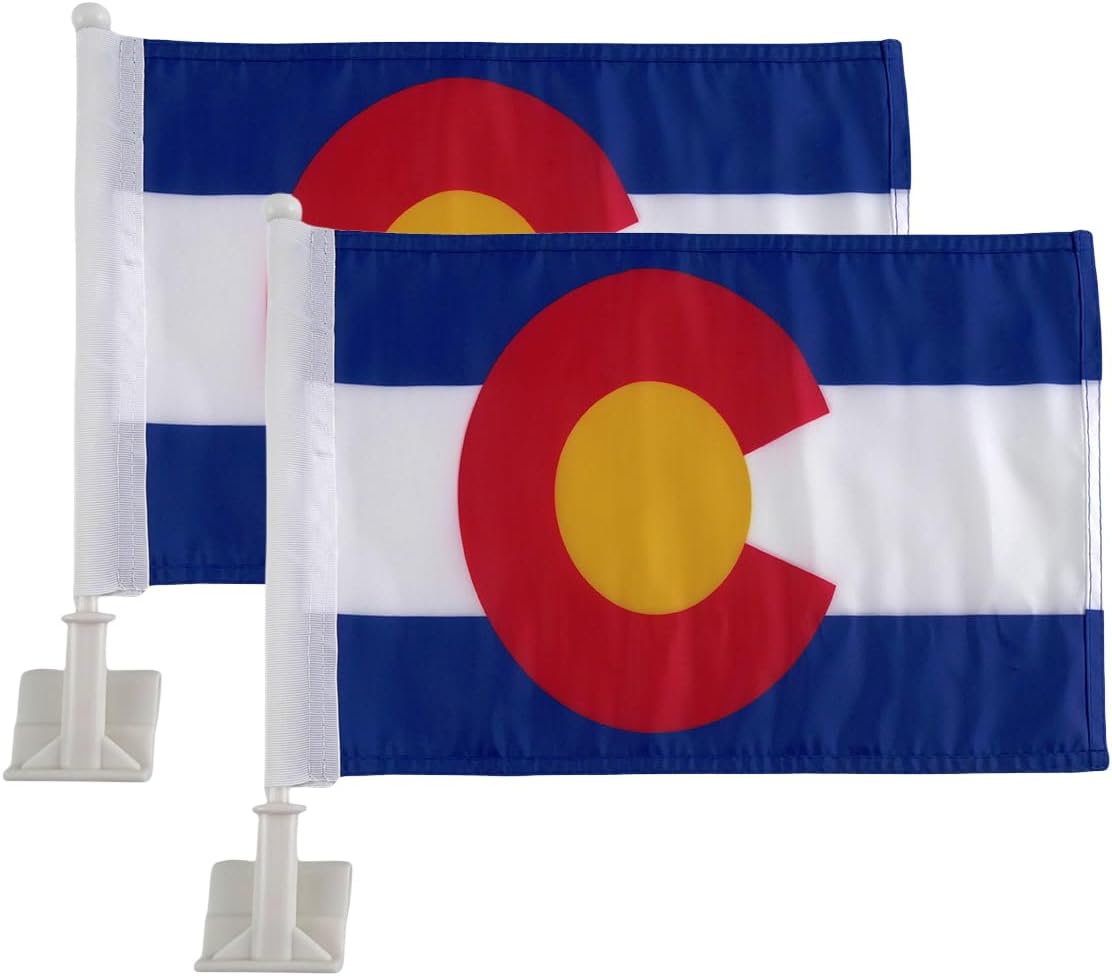 Colorado State Flag Car Window Flag of Colorado 11X18 Inch(28x46cm) 100% Polyester, Strong White Flagpole