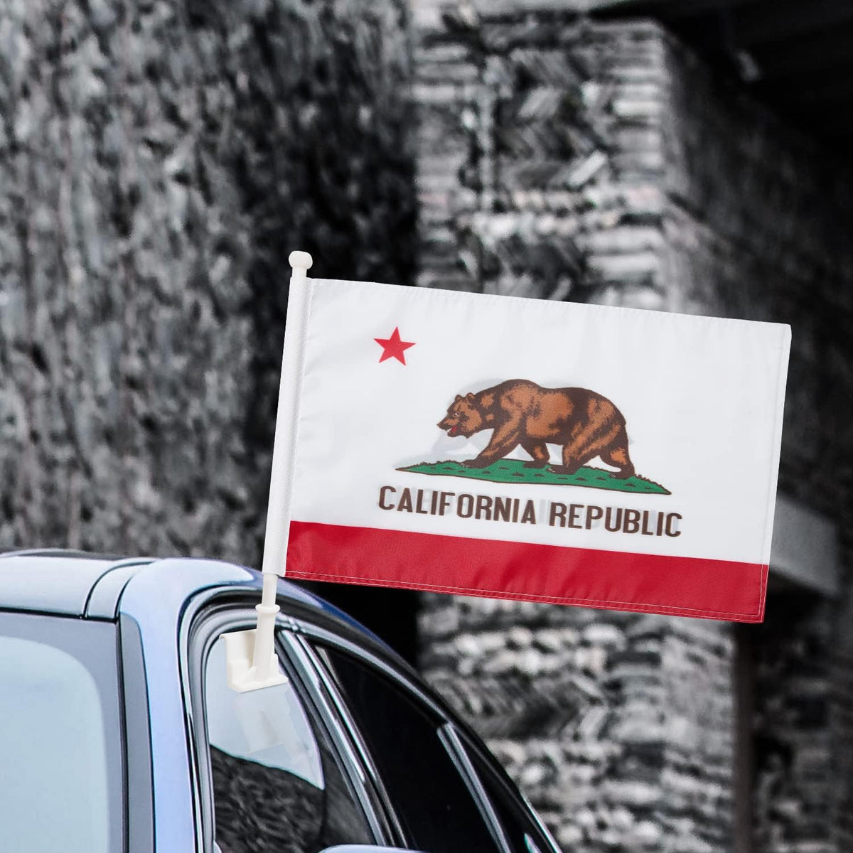 California State Flag Car Window Flag of California 11X18 Inch(28x46cm) 100% Polyester, Strong White Flagpole