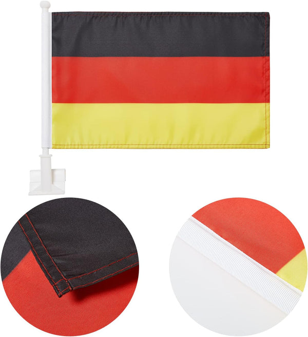 German Flag Car Window Flag of Germany 11X18 Inch(28x46cm) 100% Polyester, Strong White Flagpole