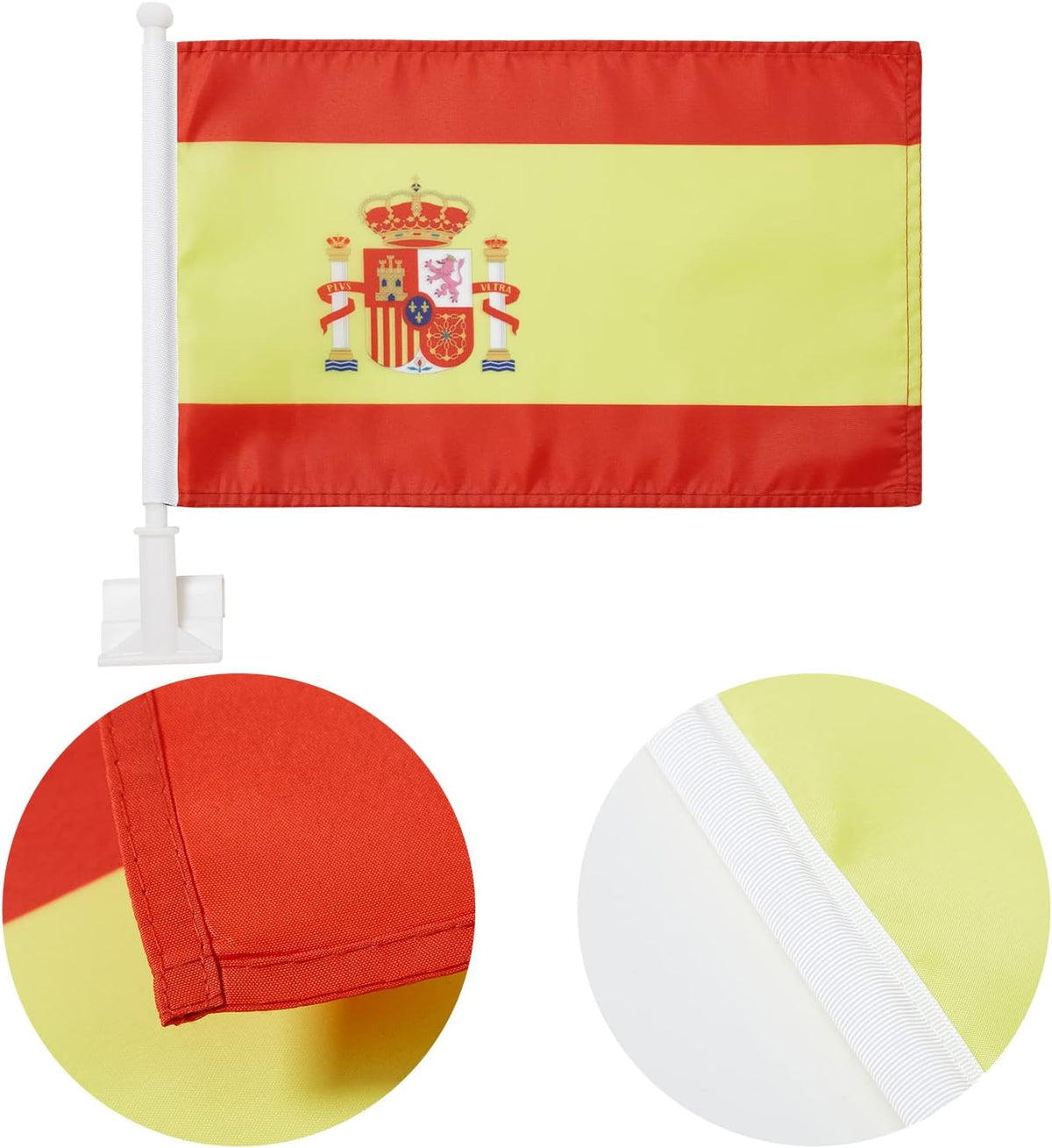 Spanish Flag Car Window Flag of Spain 11X18 Inch(28x46cm) 100% Polyester, Strong White Flagpole