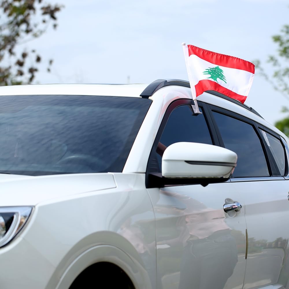 Lebanese flag Car Window Flag of Lebanon 11X18 Inch(28x46cm) 100% Polyester, Strong White Flagpole