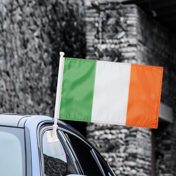 Irish Flag Car Window  Flag of Ireland 11X18Inch(28x46cm) 100% Polyester, Strong White Flagpole