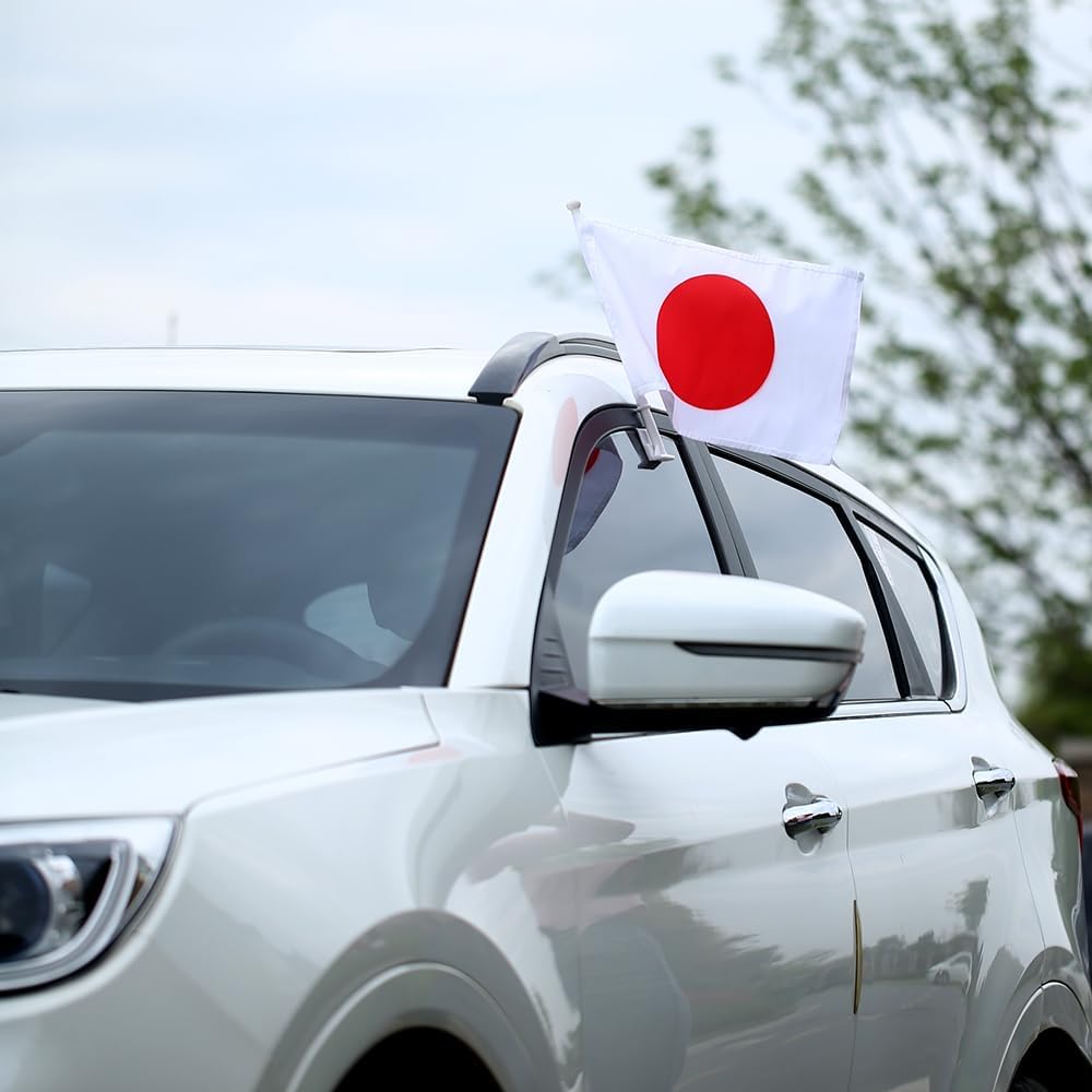 Japanese Flag Car Window Flag of Tapan 11X18 Inch(28x46cm) 100% Polyester, Strong White Flagpole