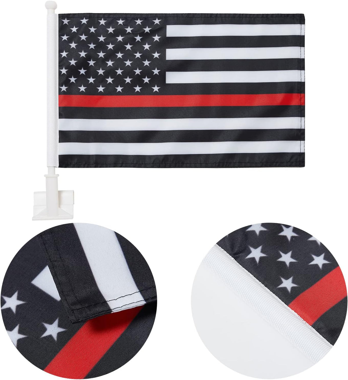 Thin Red Line flag Car Window Flag of US Police 11X18 Inch(28x46cm) 100% Polyester, Strong White Flagpole
