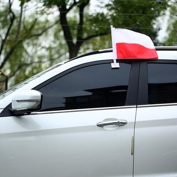 Polish Flag Car Window Flag of Poland 11X18 Inch(28x46cm) 100% Polyester, Strong White Flagpole