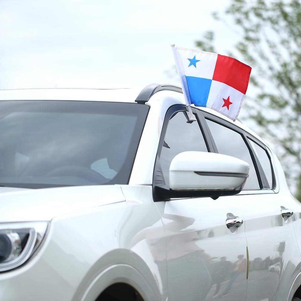 Panama Flag Car Window Flag of Panama 11X18Inch(28x46cm) 100% Polyester, Strong White Flagpole