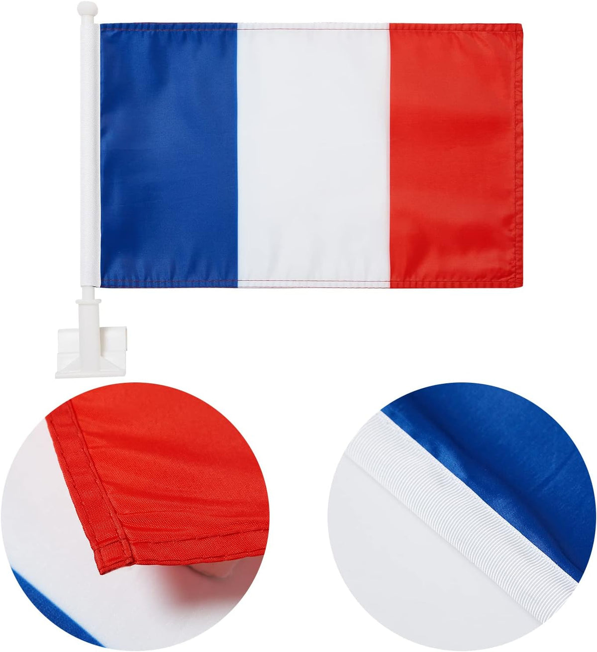 French Flag Car Window Flag of France 11X18 Inch(28x46cm) 100% Polyester, Strong White Flagpole